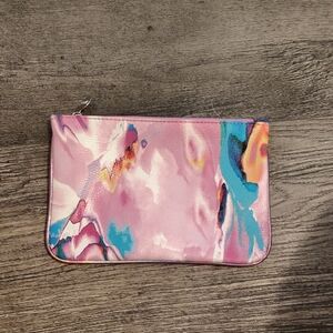 Ipsy Pink and Blue Cosmetic Bag with Artistic Watercolor Design